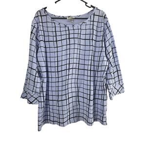 Wild Palms Art Deco Top XXL Womens Plus Size Geometric Blue Black Cotton Artsy